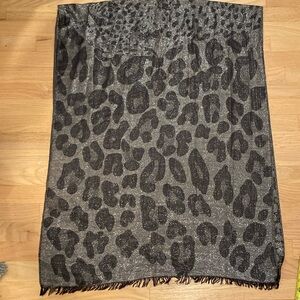 Scarf Women’s Large Shimmery Silver Gray and Black Leopard Print 74x27 inches